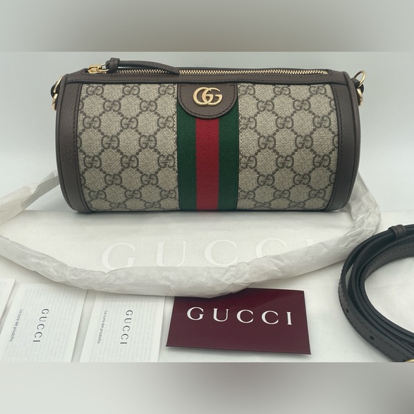 NEW!  GUCCI BARREL GG SUPREME OPHIDIA ZIP CROSSBODY SHOULDER BAG AUTHENTIC - Picture 5 of 14